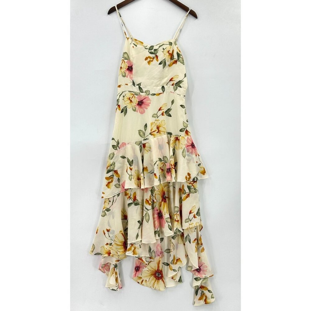 Leith Dress Womens Sleeveless Floral Layered Ruffle High Low Multicolor M